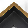 This Large, L-shaped floating contemporary canvas frame in matte black features a thin brushed gold face.
*Note: These solid wood, custom canvas floaters are for stretched canvas prints and paintings, and raised wood panels.