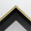 This extra tall, L-shaped floating contemporary canvas floater frame in satin gold features a thin flat face.
*Note: These solid wood, custom canvas floaters are for stretched canvas prints and paintings, and raised wood panels.