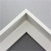 This extra tall, L-shaped floating contemporary canvas floater frame in white features a thin flat face.
*Note: These solid wood, custom canvas floaters are for stretched canvas prints and paintings, and raised wood panels.
